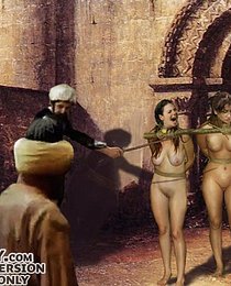 The girl's gagging throat pumped away at his cock, and in a few minutes Rabah threw his head back, gave a huge shout, and shot - Slavegirls in an oriental world