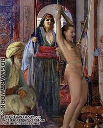 He adjusted the ropes and pulled her knees apart to reveal the delicate pink color inside her vulva - Slavegirls in an oriental world